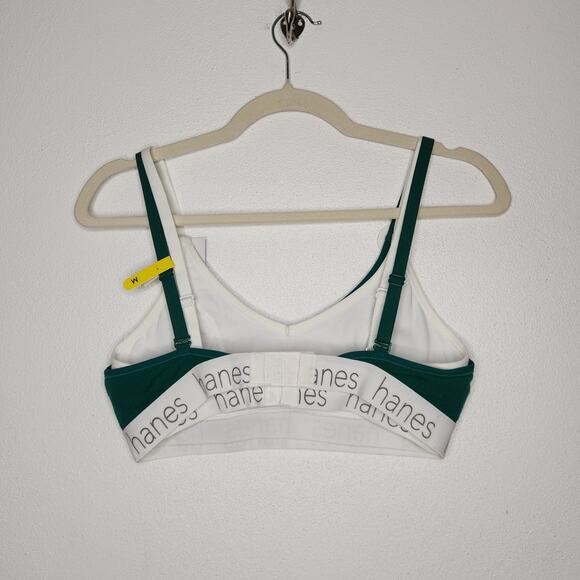 NWT Hanes Bralette Bras 2 Pack Medium Green White Cotton Womens - Picture 5 of 5